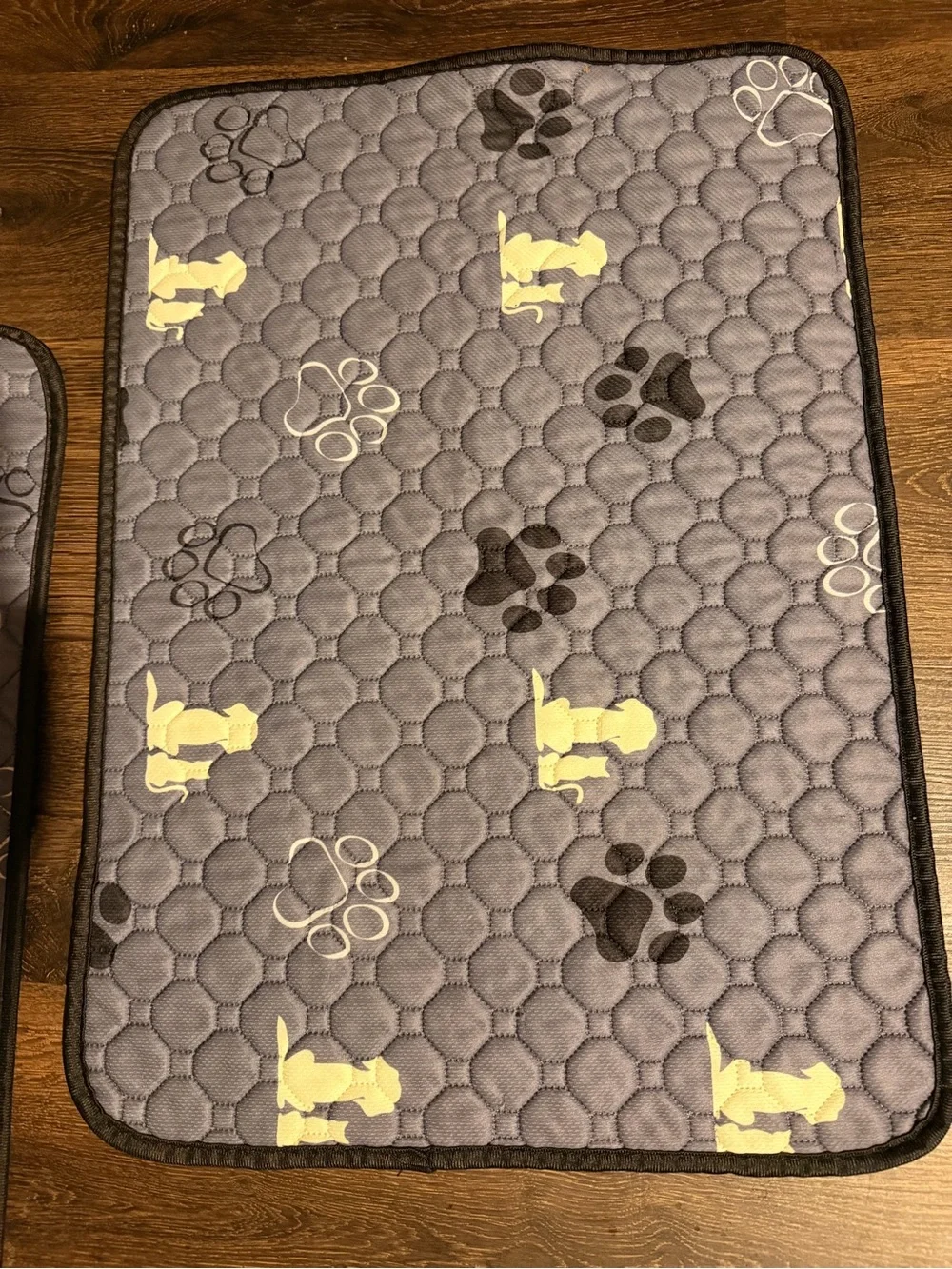 Gray Quilted Pet Mats with Paw & Dog Silhouette Print (Set of 4)